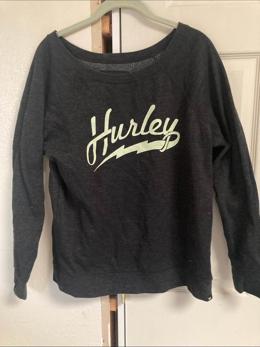 Hurley Off-Shoulder Black Sweater with Light Logo